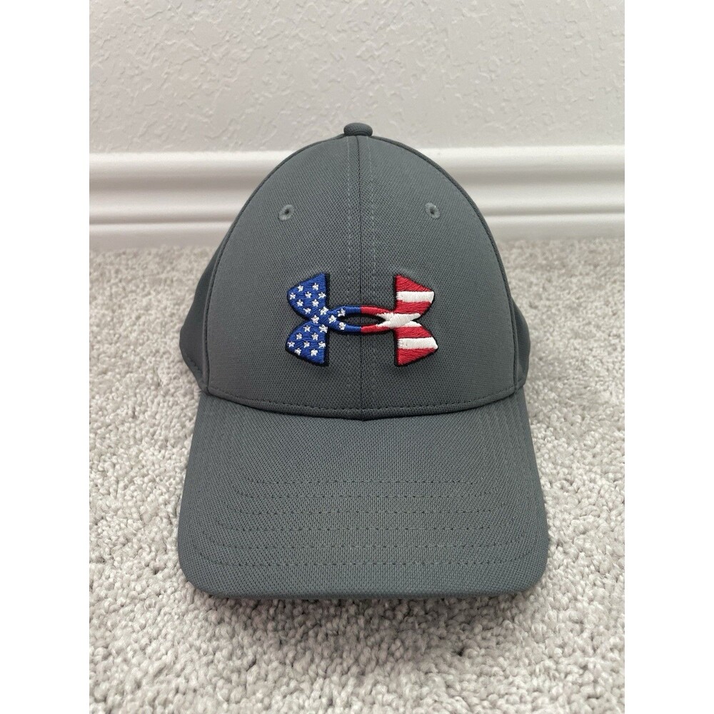 Under Armour UA Freedom Classic Fit Hat Gray M/L Flex Cap American Flag Logo